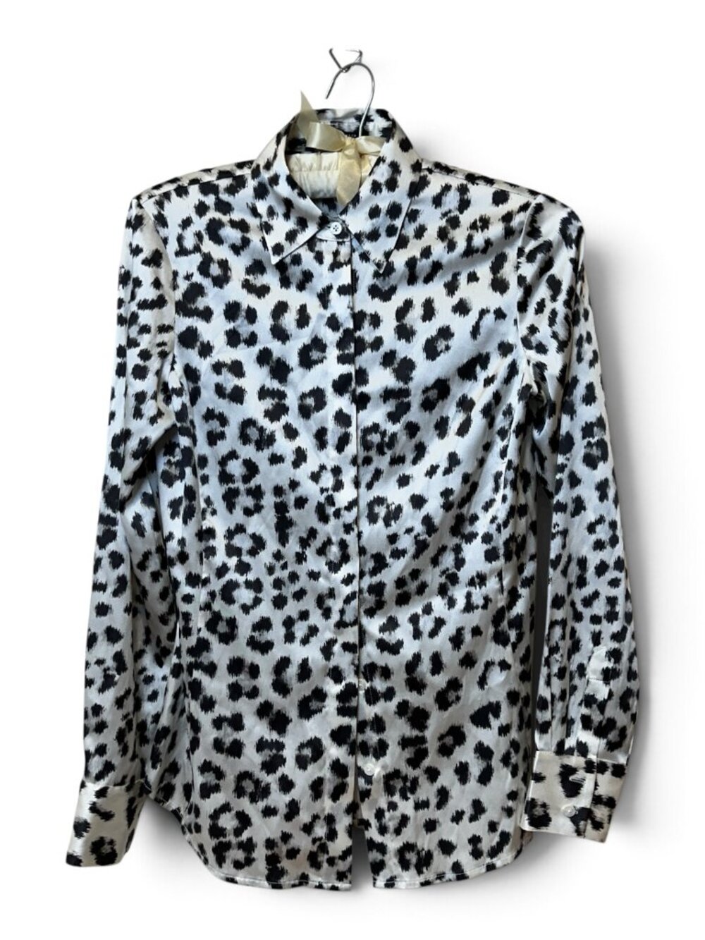 Ann Taylor Silk Blouse Leopard Animal Print Long Sleeve Hidden Buttons Size 0P